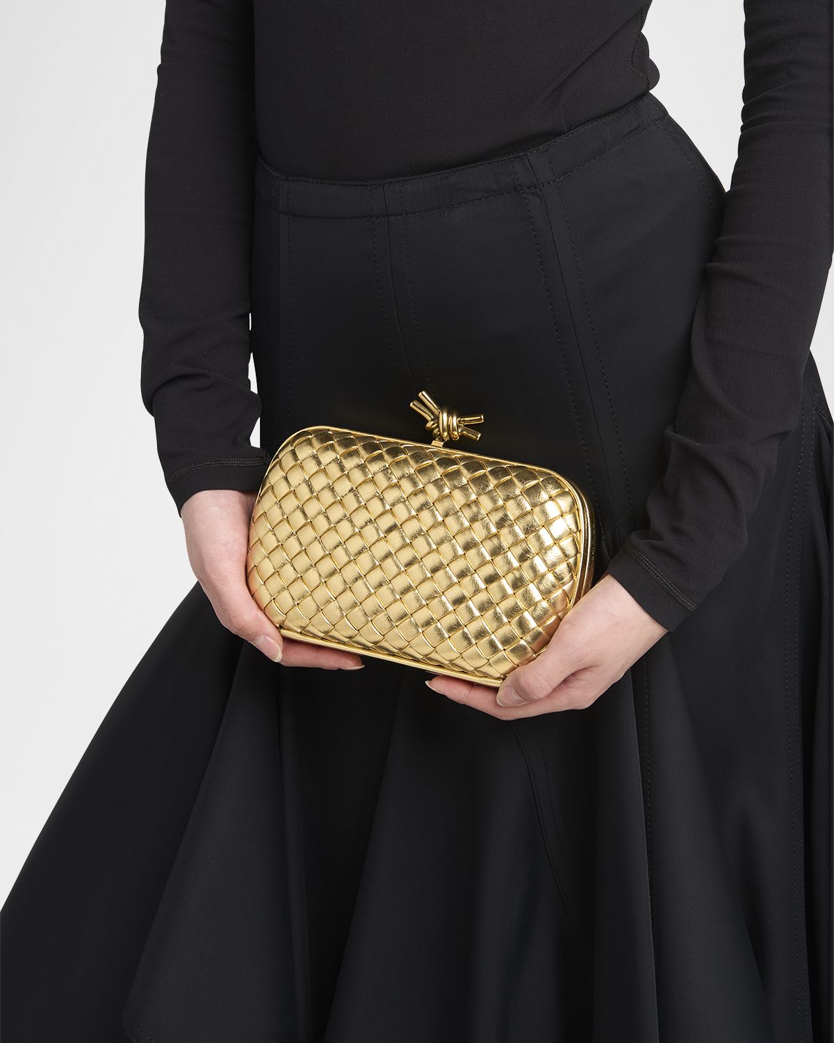 Bottega Veneta Knot Padded Metallic Leather Clutch Bag