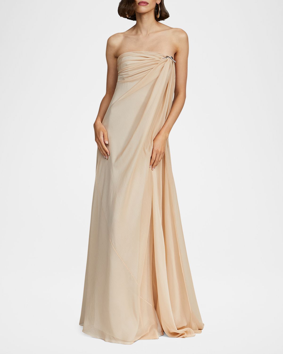 Halston Oyster Draped Strapless Chiffon Gown