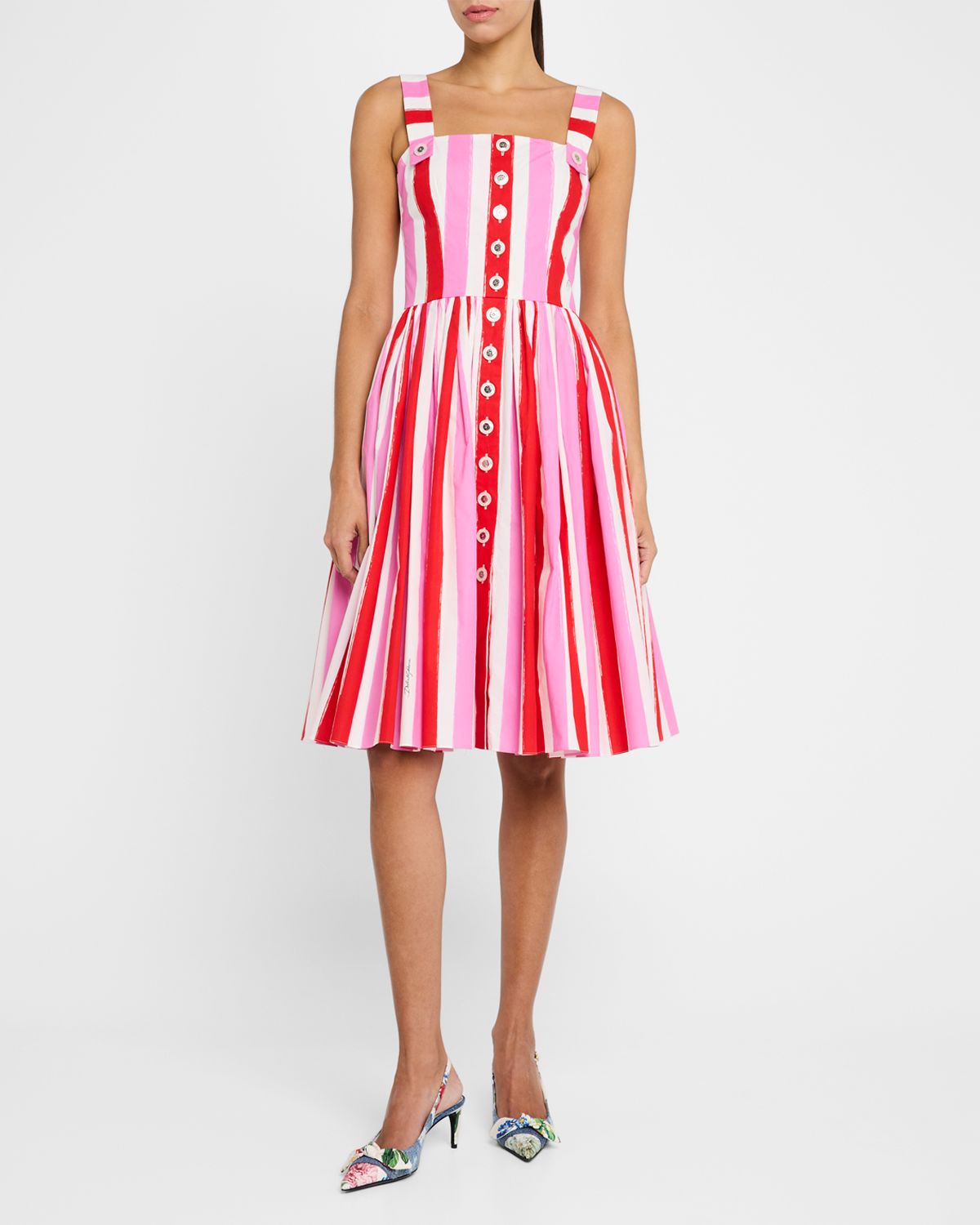 Dolce & Gabbana Stripe Poplin Sleeveless Dress