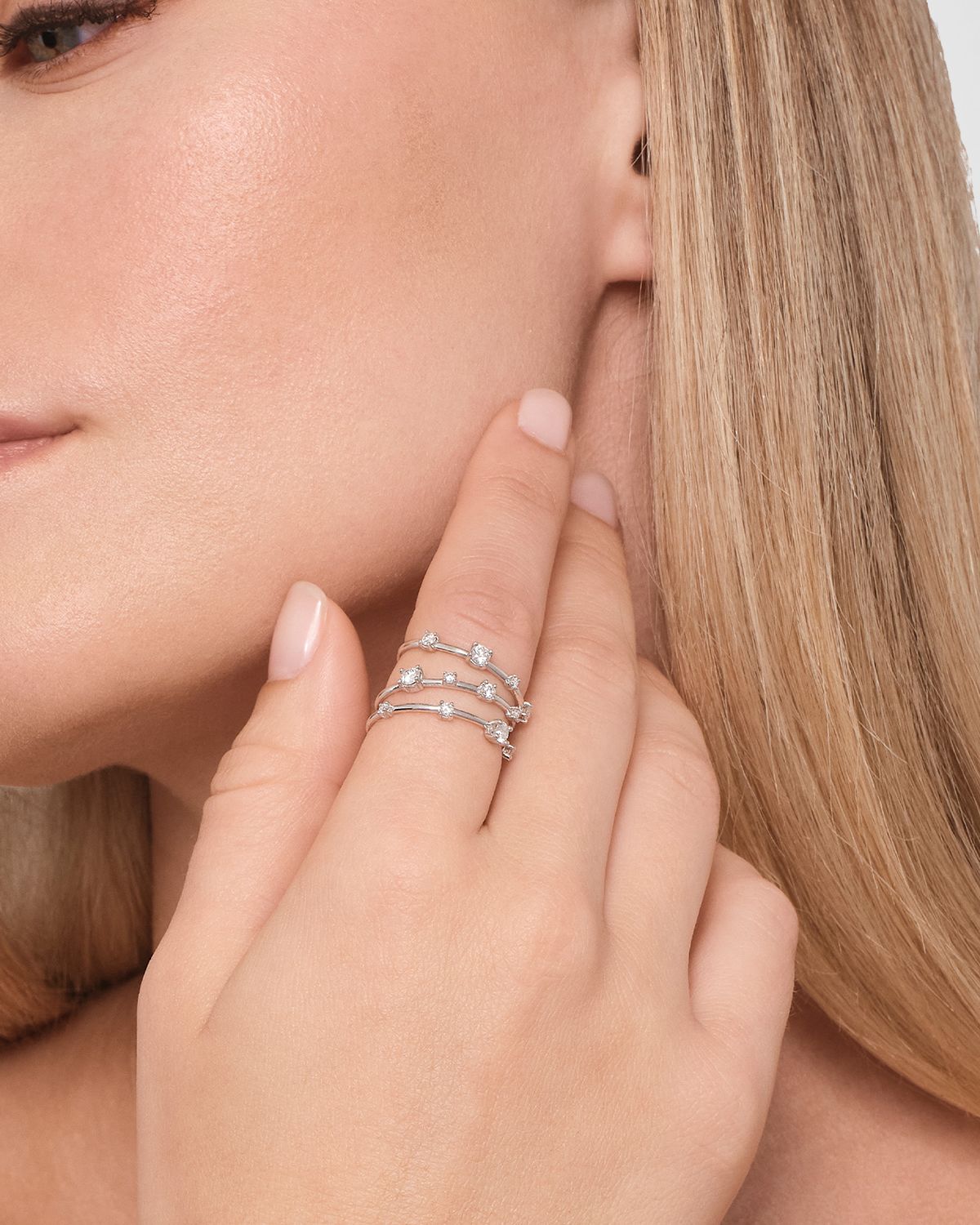 LANA Solo 14k Gold and Diamond 3-Band Angled Ring