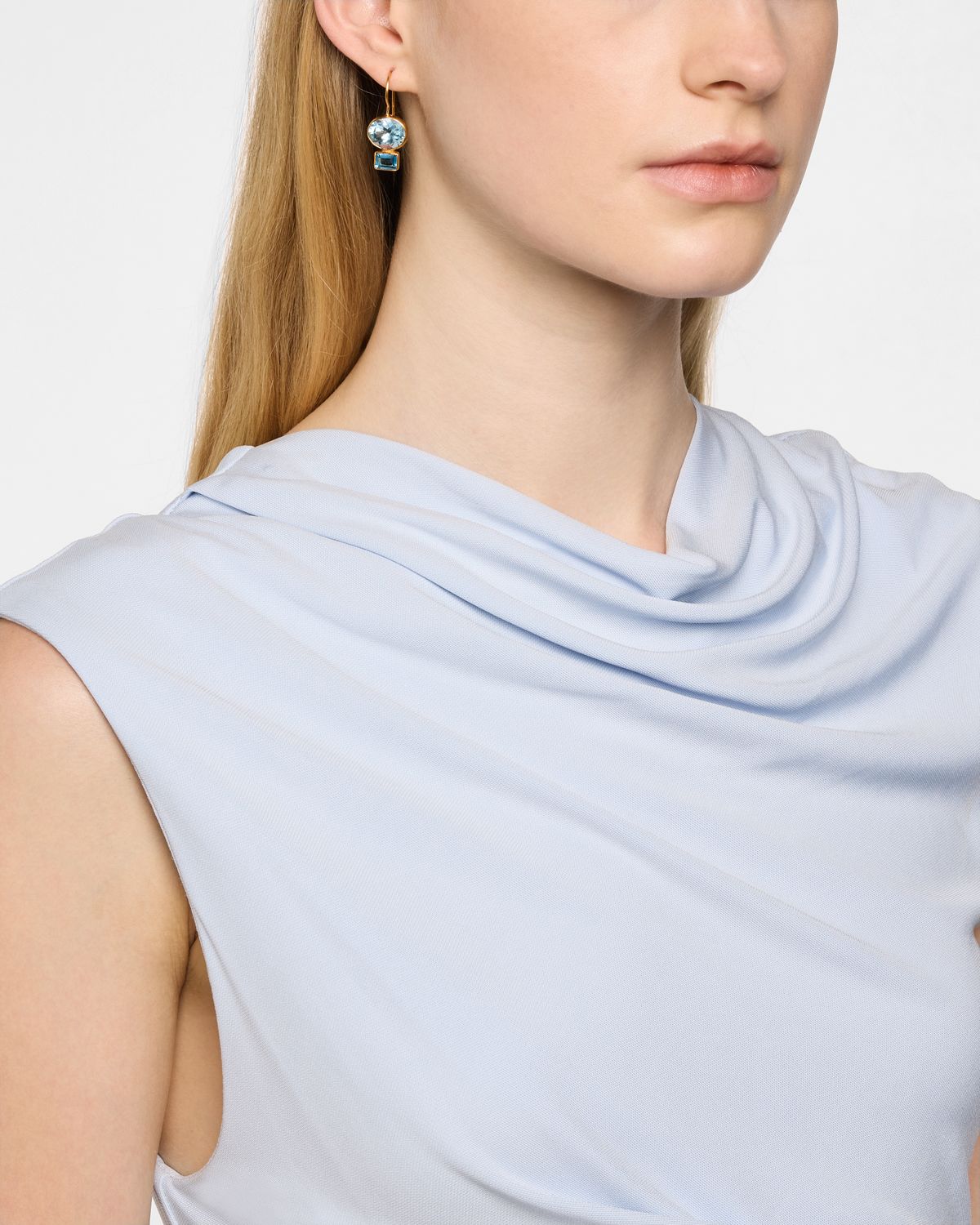 Dina Mackney Sky Blue and London Blue Topaz Midi Drop Earrings