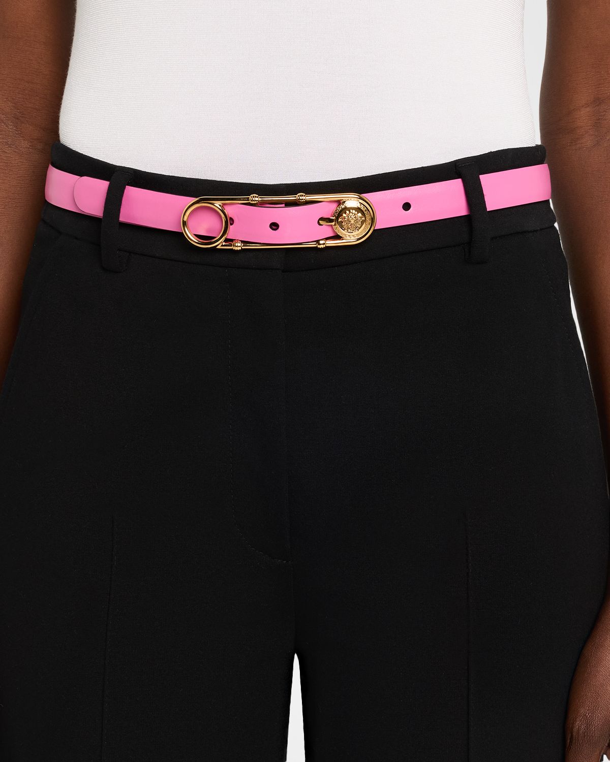 Versace Medusa Safety Pin Leather Belt