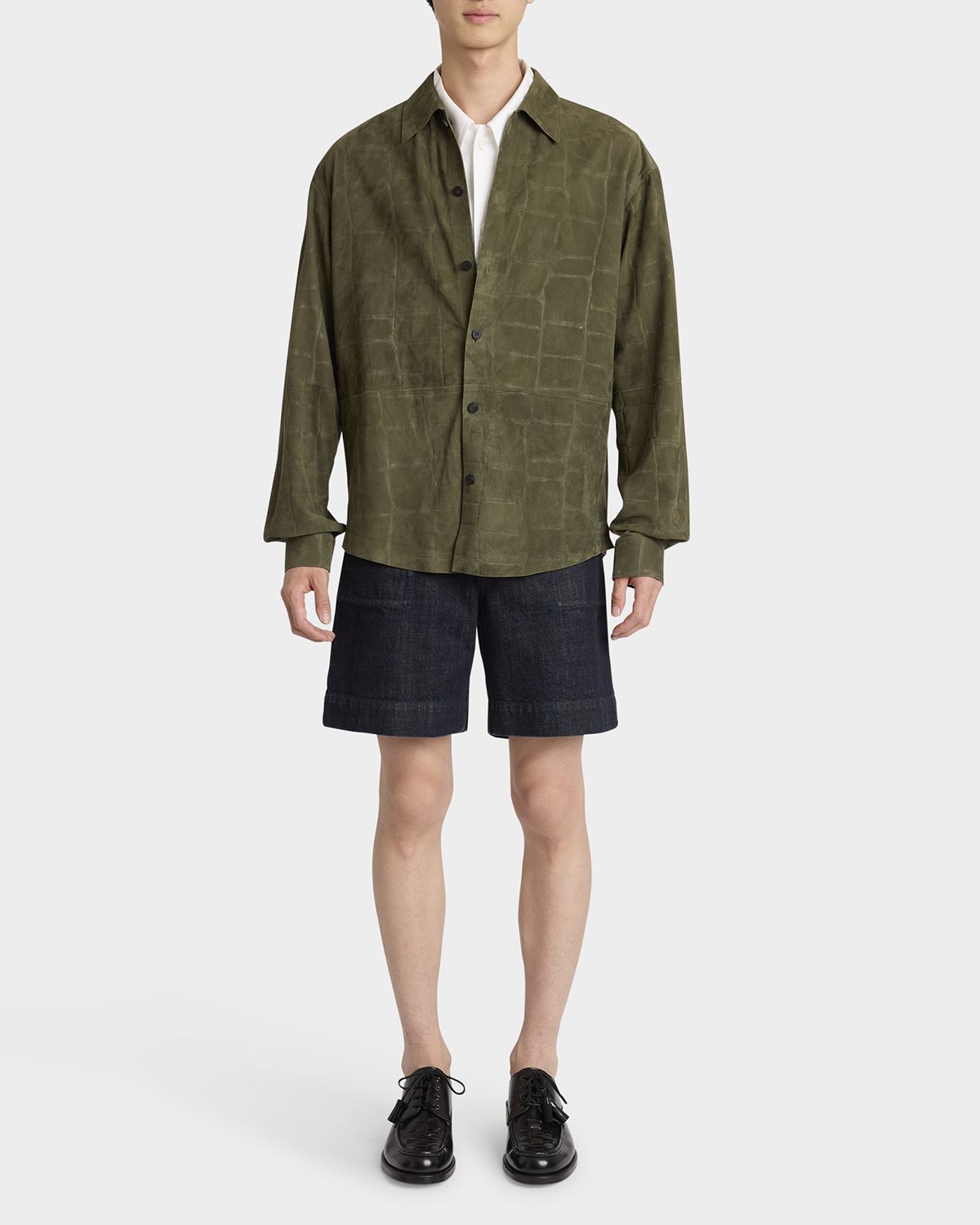 Jacquemus Men's Croc-Embossed Leather Sport Shirt