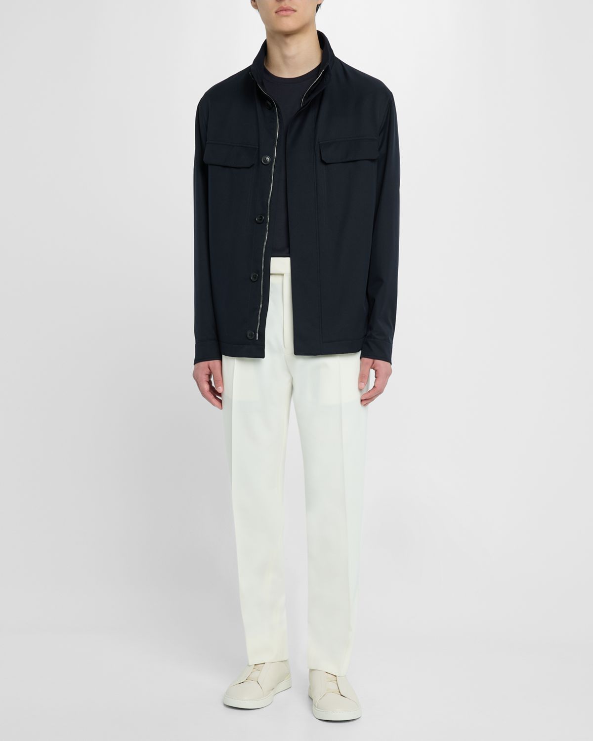 ZEGNA Men 's Solid Microfiber Overshirt