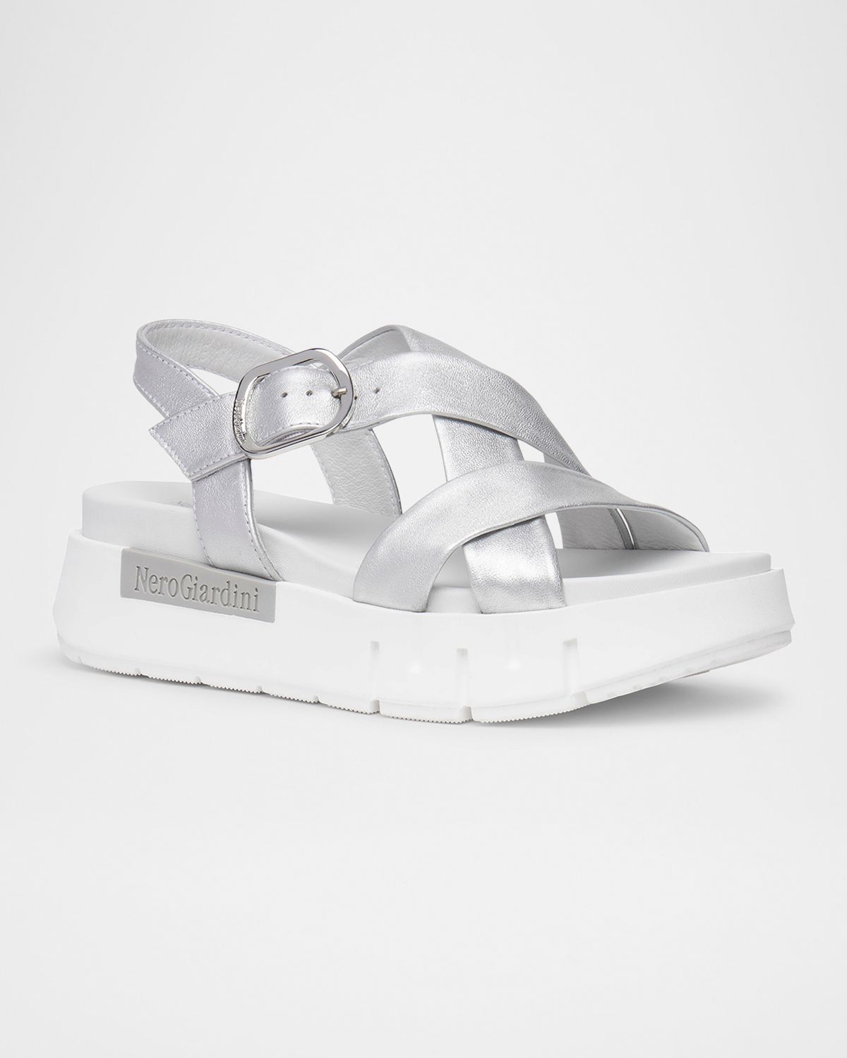 NeroGiardini Metallic Crisscross Wedge Platform Sandals | Thumbnail 2