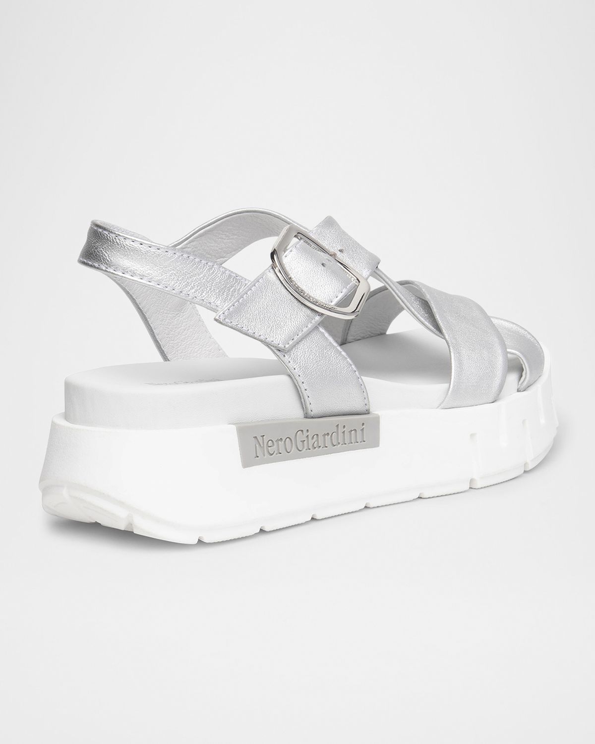 NeroGiardini Metallic Crisscross Wedge Platform Sandals | Thumbnail 3