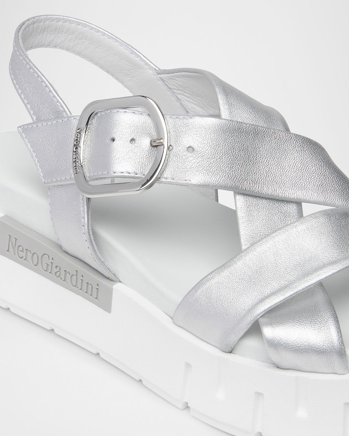 NeroGiardini Metallic Crisscross Wedge Platform Sandals | Thumbnail 4
