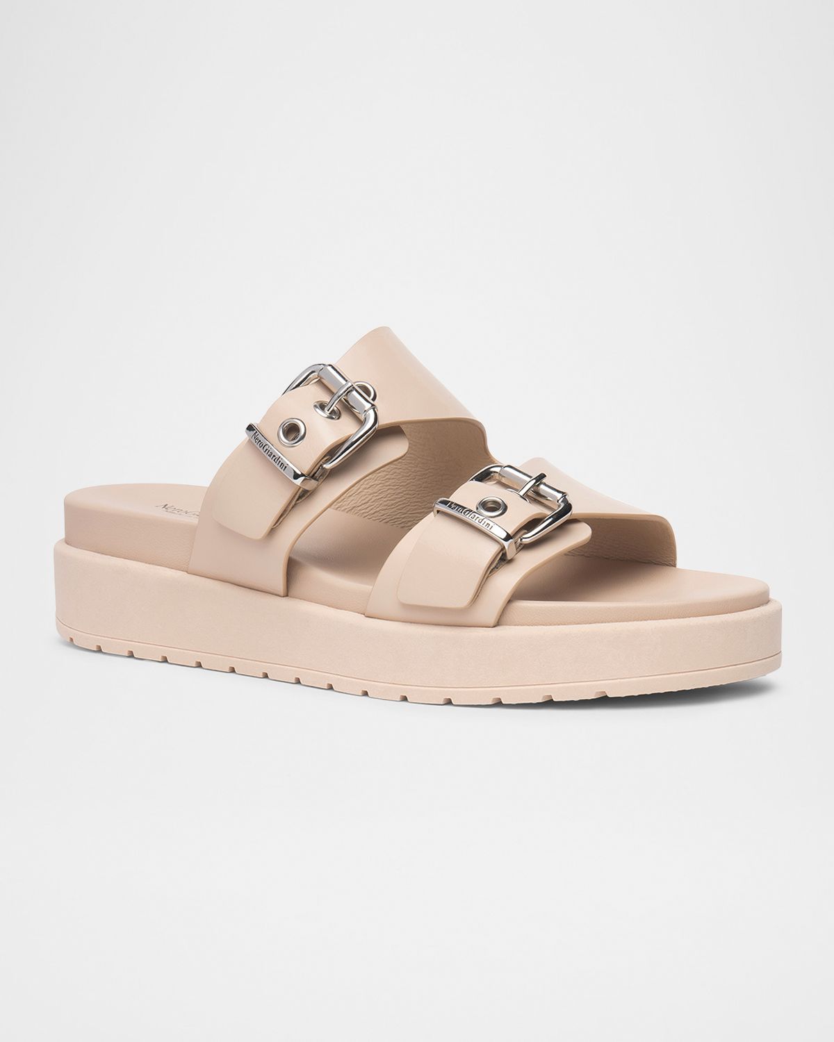 NeroGiardini Leather Double-Buckle Flatform Sandals