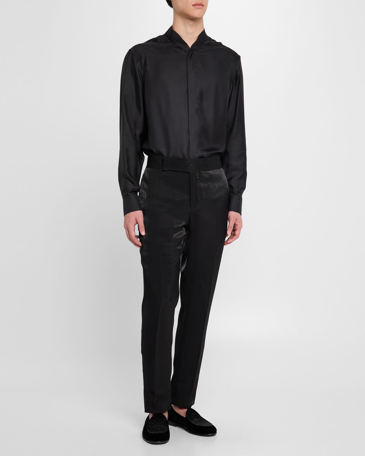 Giorgio Armani Men 's Silk Dress Shirt with Stand Collar