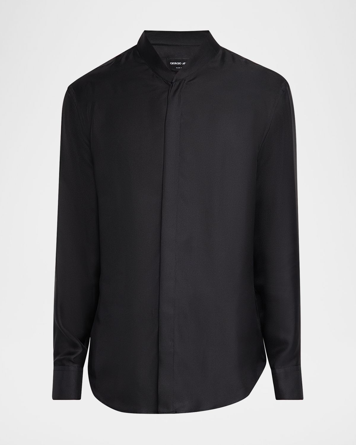 Giorgio Armani Men 's Silk Dress Shirt with Stand Collar