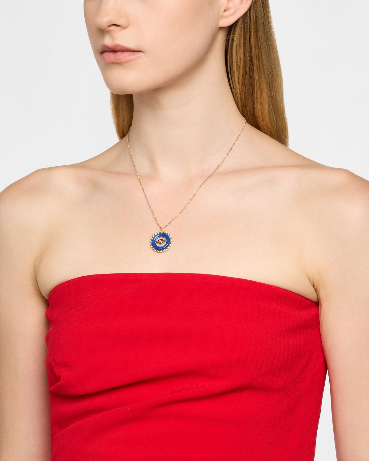 Sydney Evan Evil Eye Stone Pendant on 18" Medium Bolita Chain Necklace