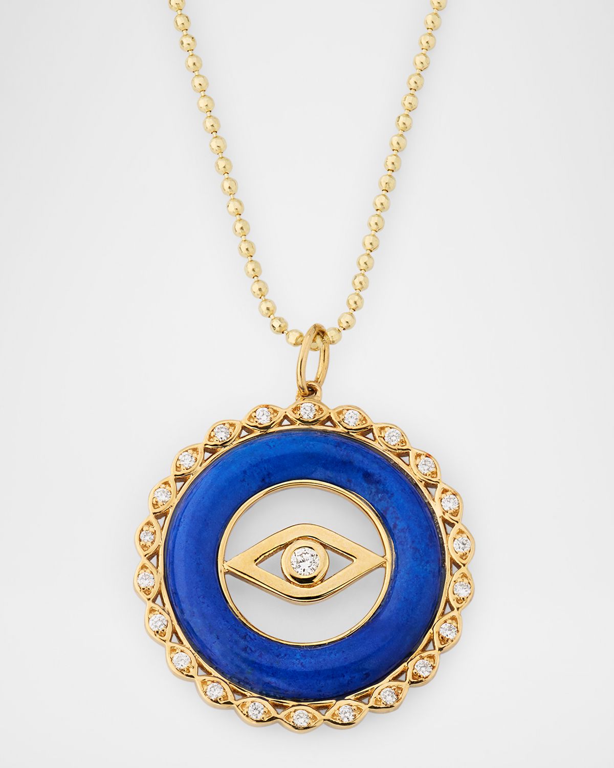 Sydney Evan Evil Eye Stone Pendant on 18" Medium Bolita Chain Necklace