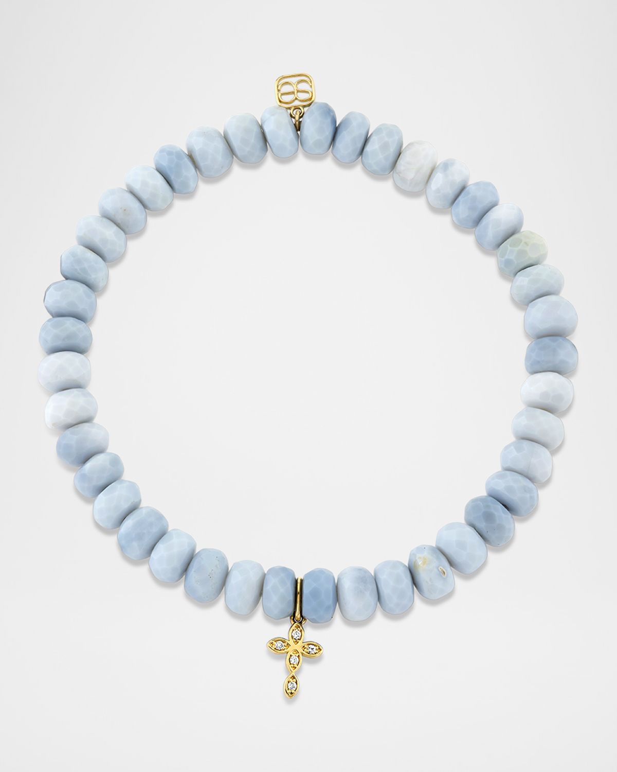 Sydney Evan Small Marquise Eye Cross Charm Blue African Opal Bead Bracelet