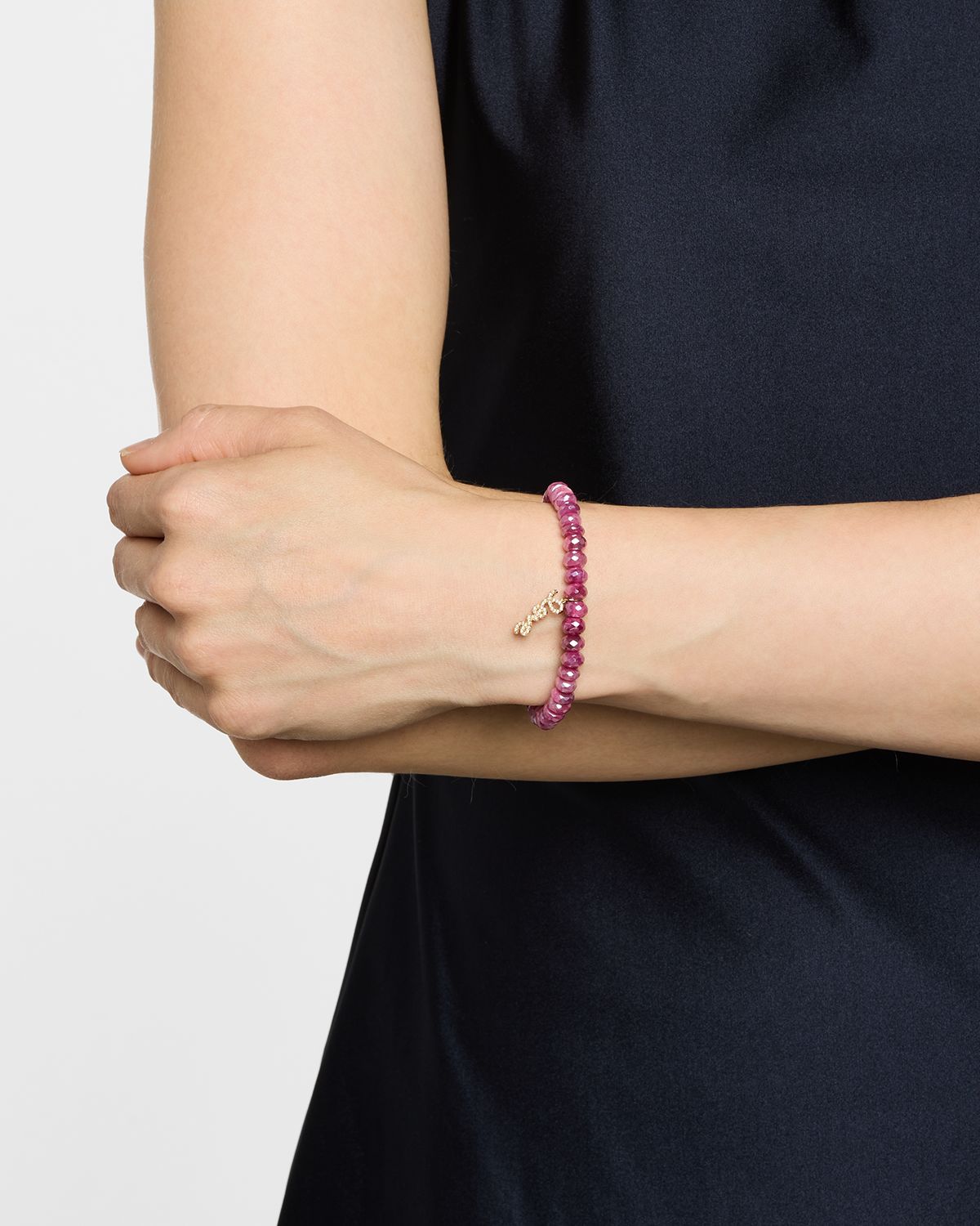 Sydney Evan Red Moonstone Bead Bracelet with Love Script Diamond Charm