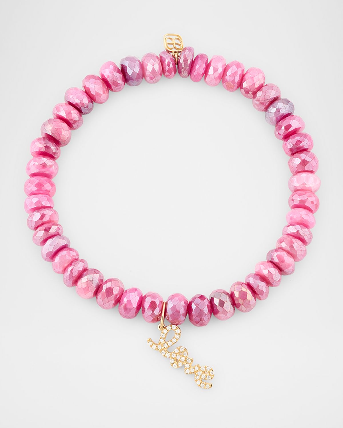 Sydney Evan Red Moonstone Bead Bracelet with Love Script Diamond Charm