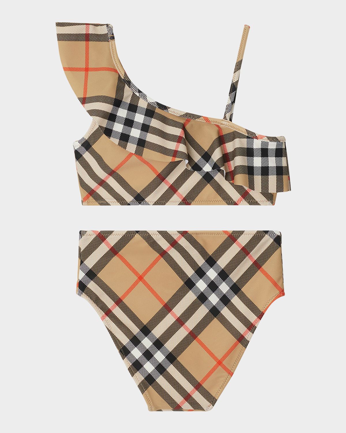 Burberry Girl 's Asla One-Shoulder Check Two-Piece Swimsuit, Size 3-14