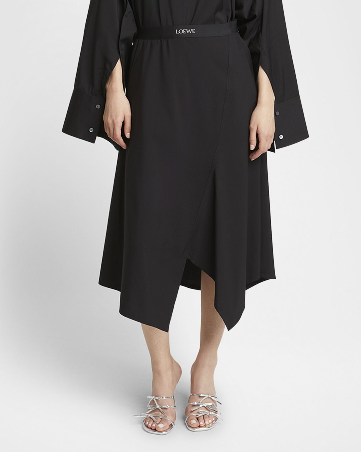 Loewe Asymmetric Midi Skirt with Logo Detail