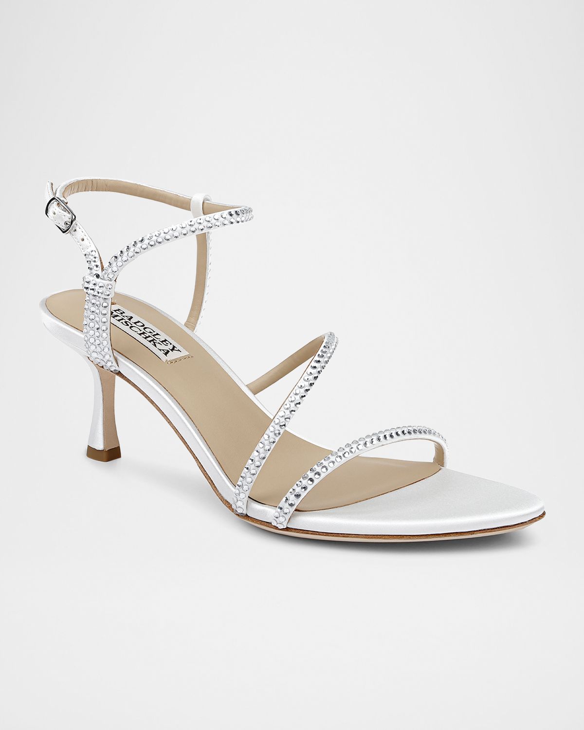 Badgley Mischka Julianna Silk Crystal Strappy Kitten-Heel Sandals