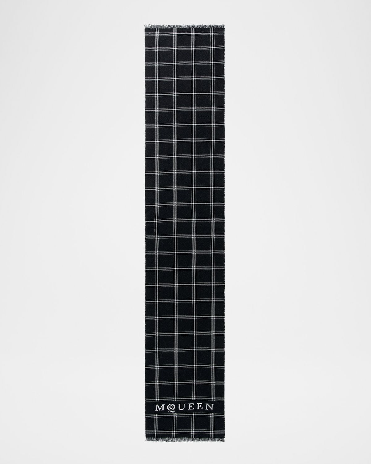 McQueen Men 's Wool Logo Check Scarf