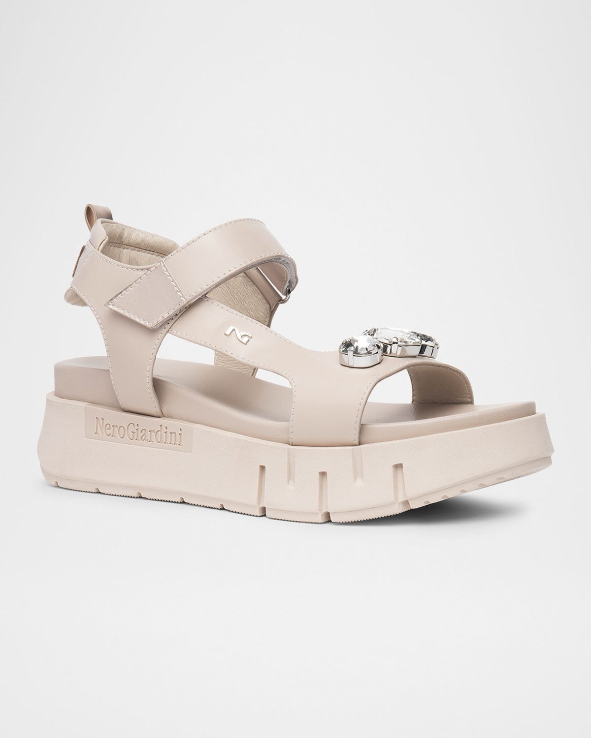 NeroGiardini Stone Embellished Leather Sandals