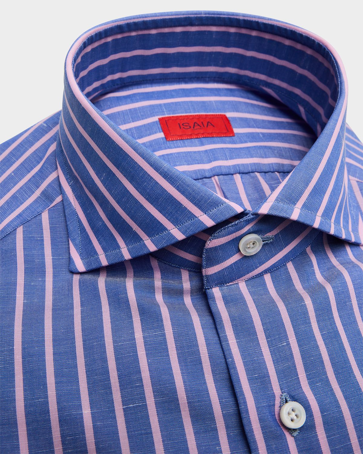 Isaia Men 's Cotton and Linen Stripe Dress Shirt