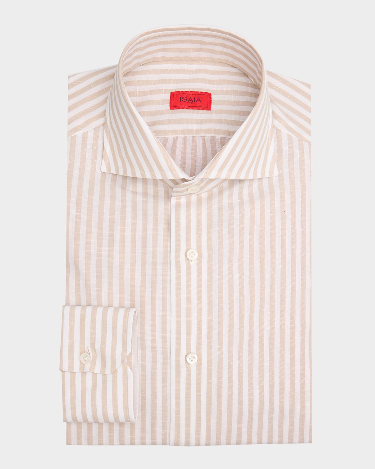 Isaia Men 's Cotton and Linen Bengal Stripe Dress Shirt