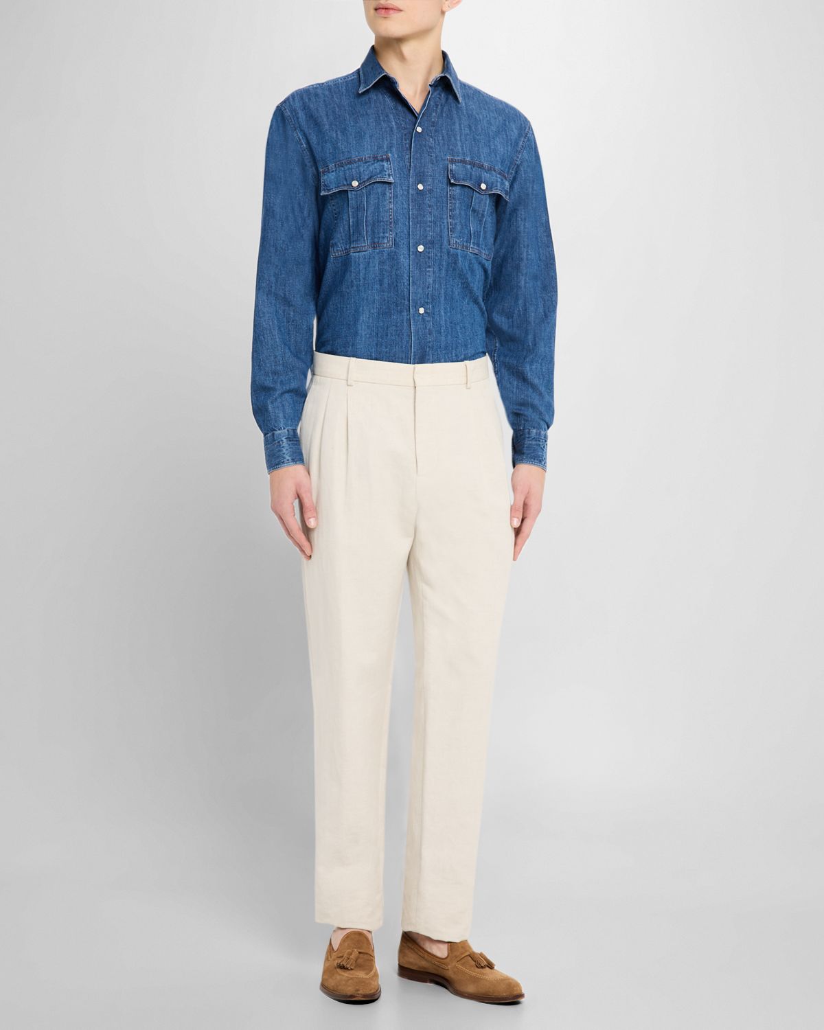 Isaia Men 's Denim Western Shirt