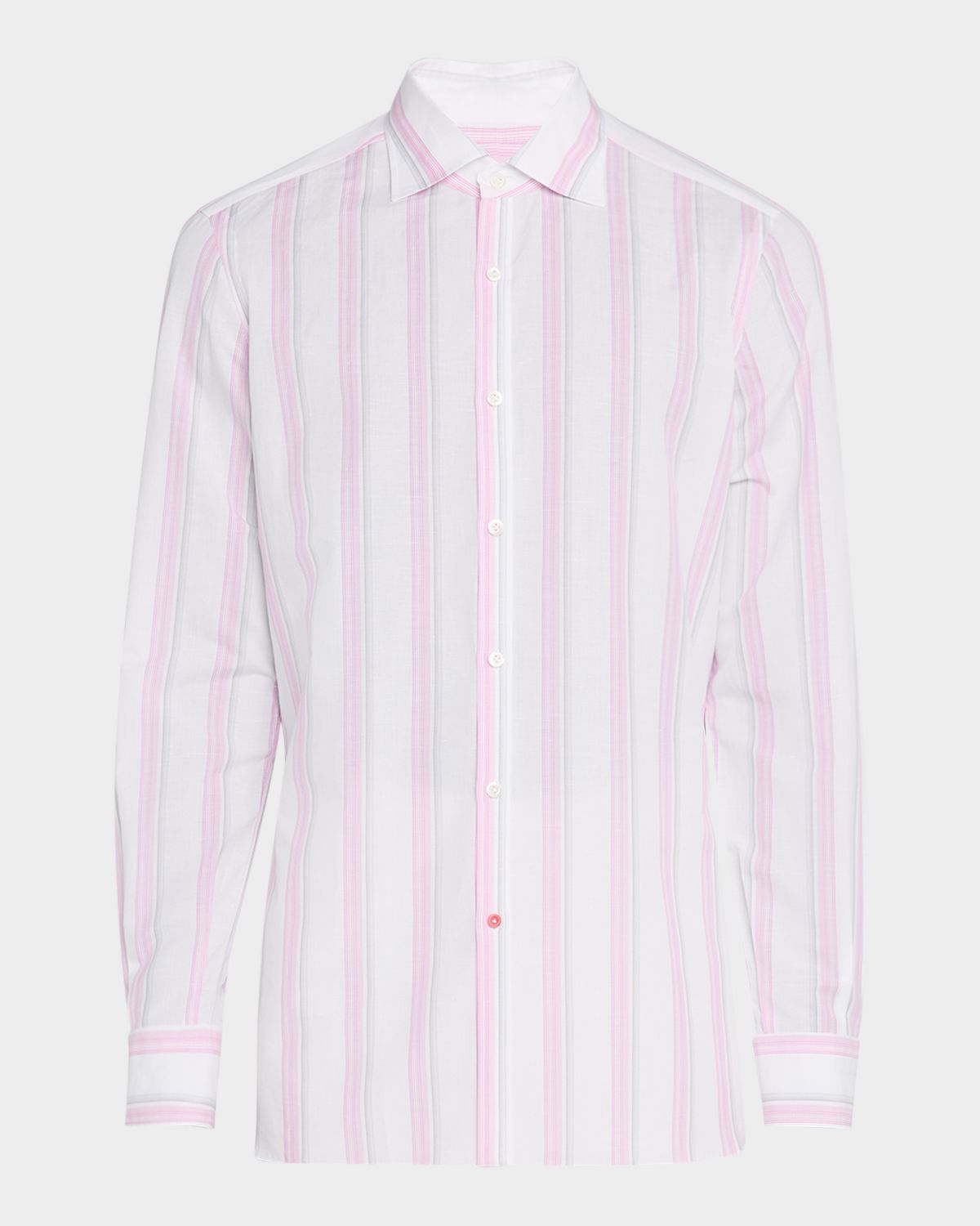 Isaia Men 's Cotton and Linen Stripe Casual Button-Down Shirt