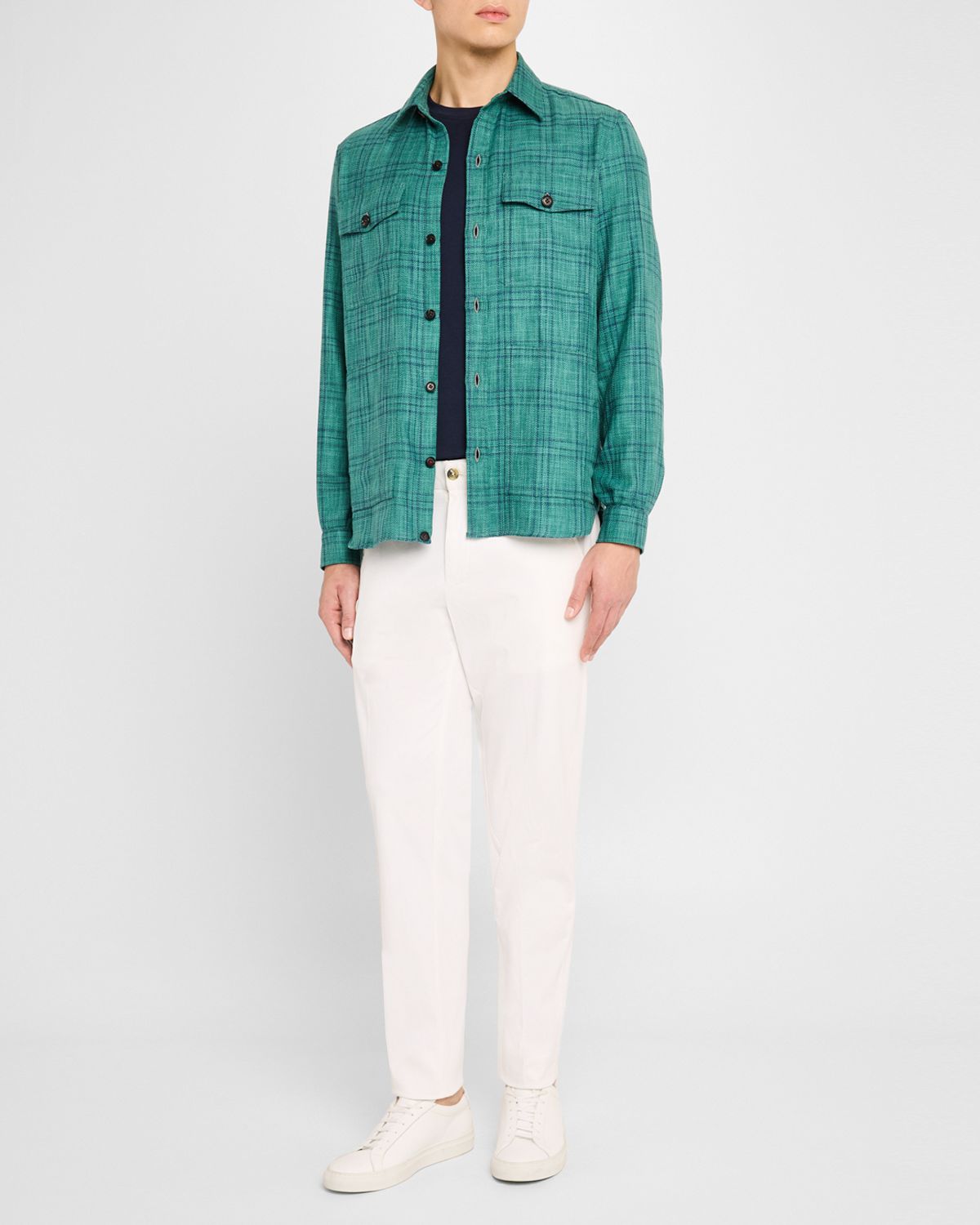Isaia Men 's Wool, Cotton, and Linen Check Overshirt