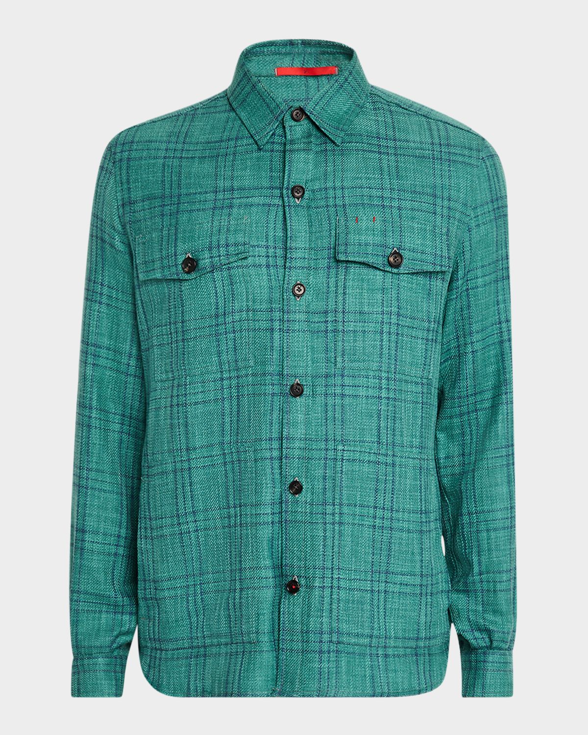 Isaia Men 's Wool, Cotton, and Linen Check Overshirt