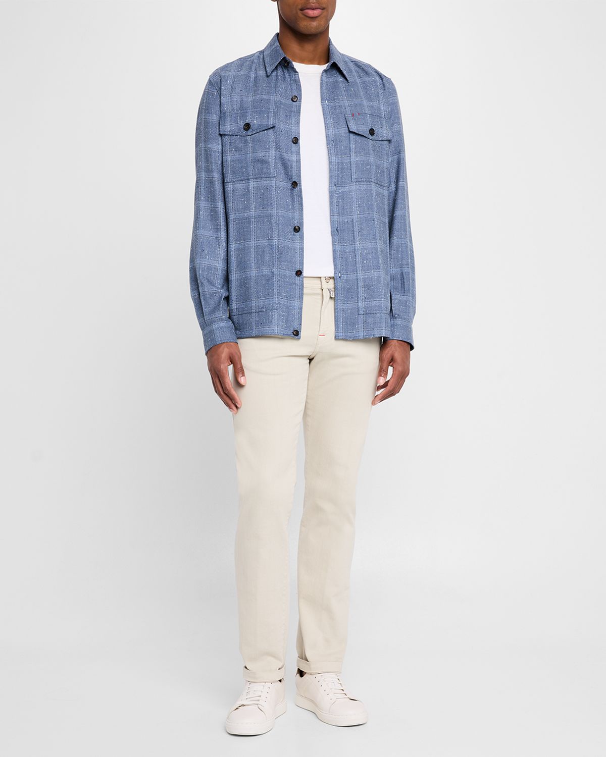 Isaia Men 's Wool and Silk Windowpane Overshirt