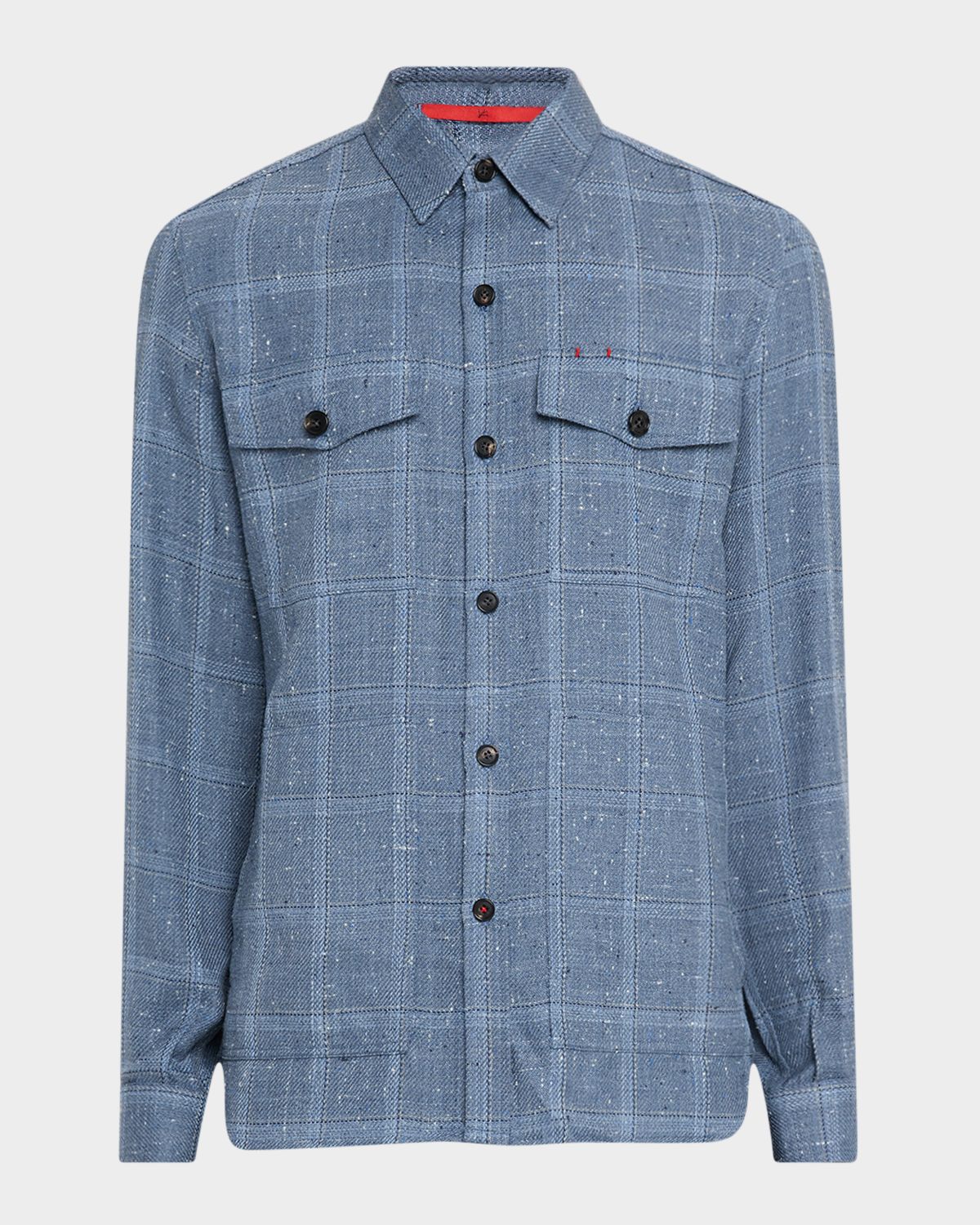 Isaia Men 's Wool and Silk Windowpane Overshirt