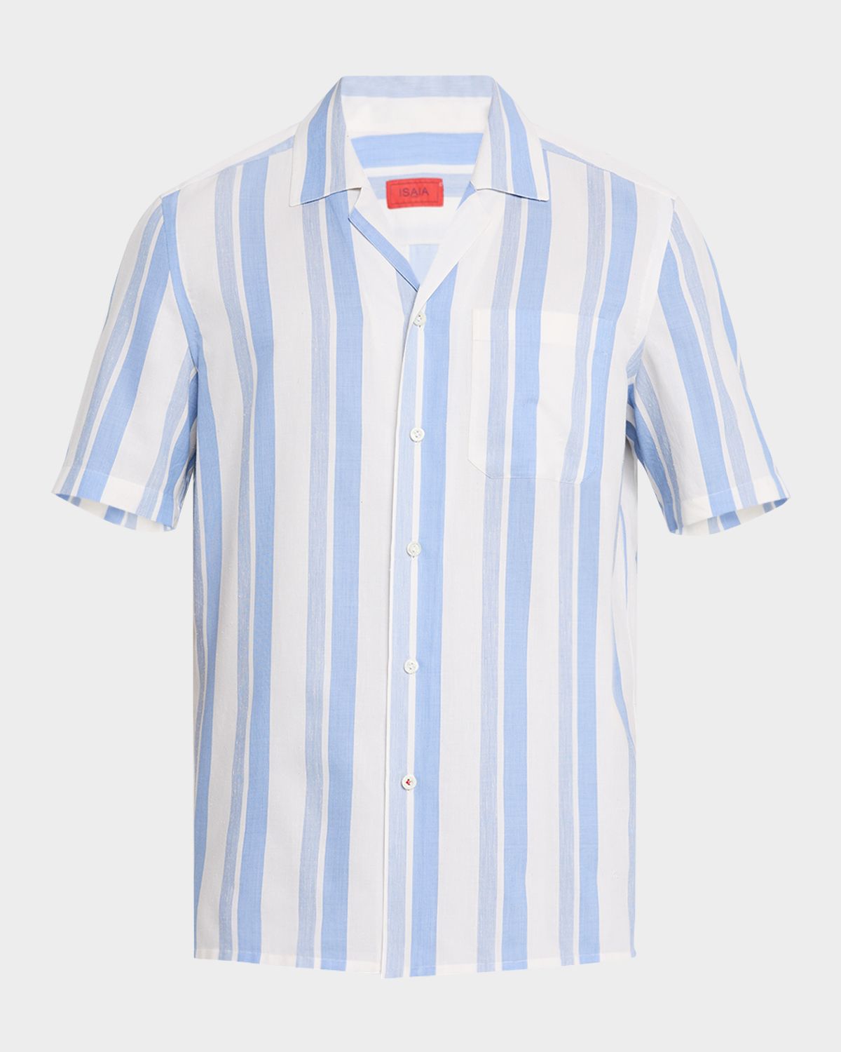 Isaia Men 's Cotton and Silk Awning Stripe Camp Shirt