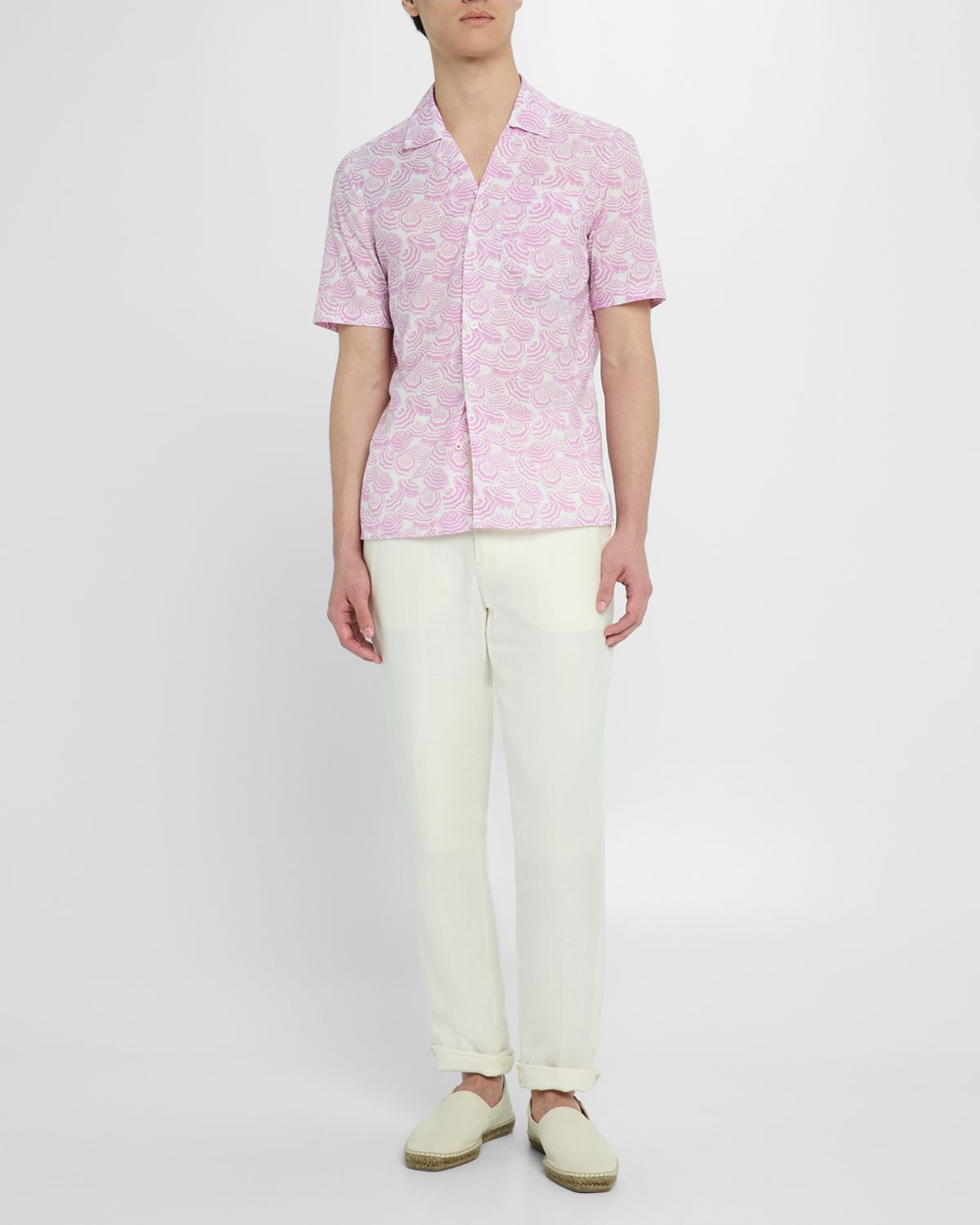 Isaia Men 's Cotton Umbrella-Print Camp Shirt