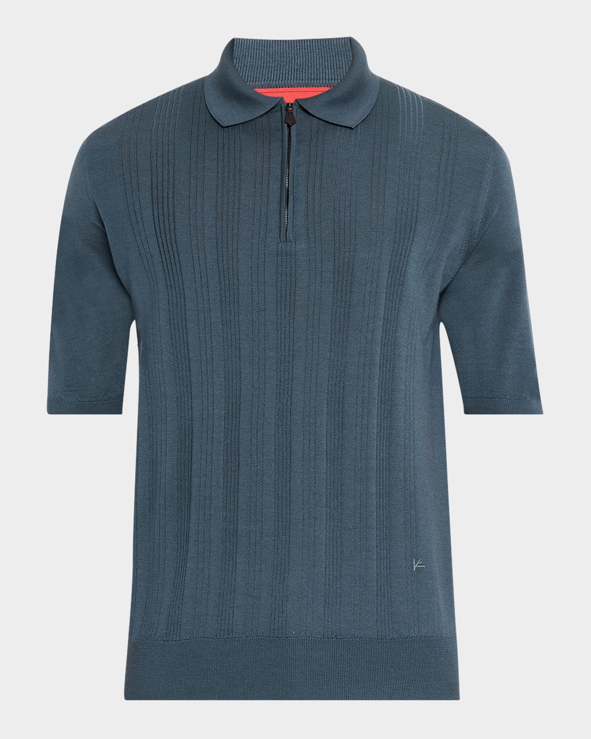 Isaia Men 's Stripe Knit Short-Sleeve Polo Sweater