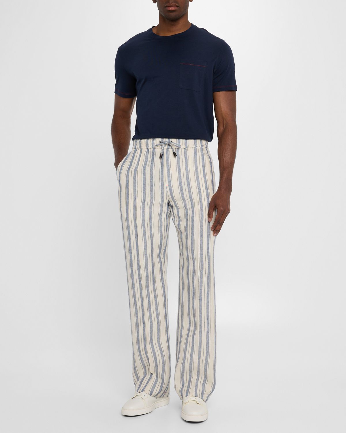 Isaia Men 's Linen Multi-Stripe Pull-On Pants