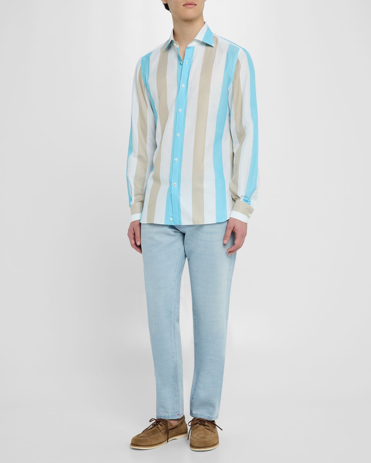 Isaia Men 's Cotton Awning Stripe Sport Shirt