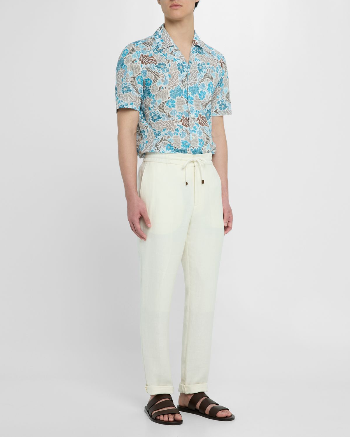 Isaia Men 's Cotton Floral Camp Shirt
