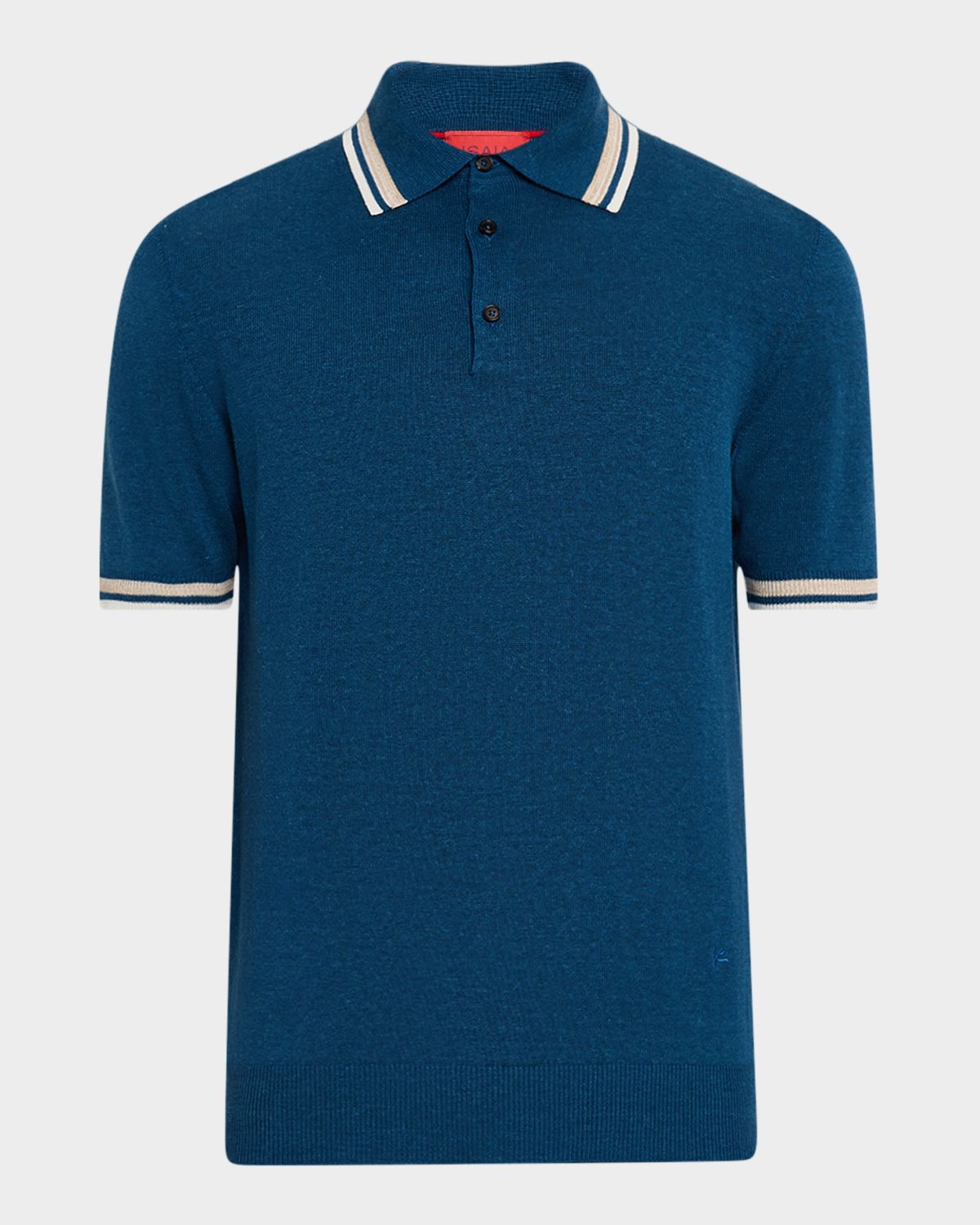 Isaia Men 's Silk and Linen Tipped Polo Sweater