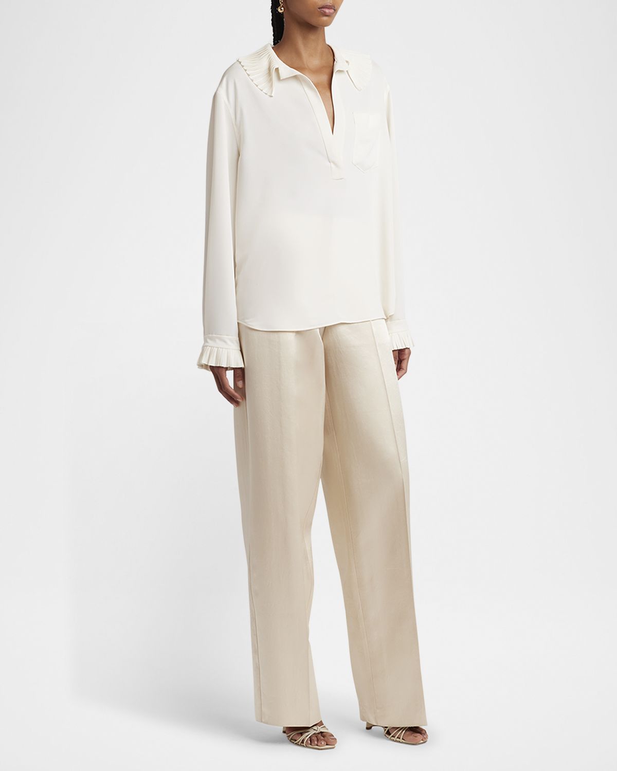 Philosophy di Lorenzo Serafini Pleated Ruffle Collared Blouse