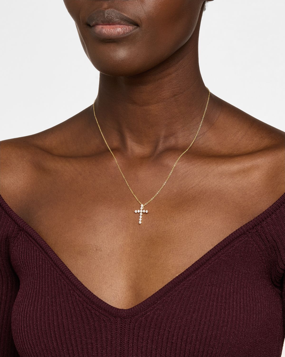 Neiman Marcus Diamonds 18K Yellow Gold Diamond Cross Pendant, 0.66tcw