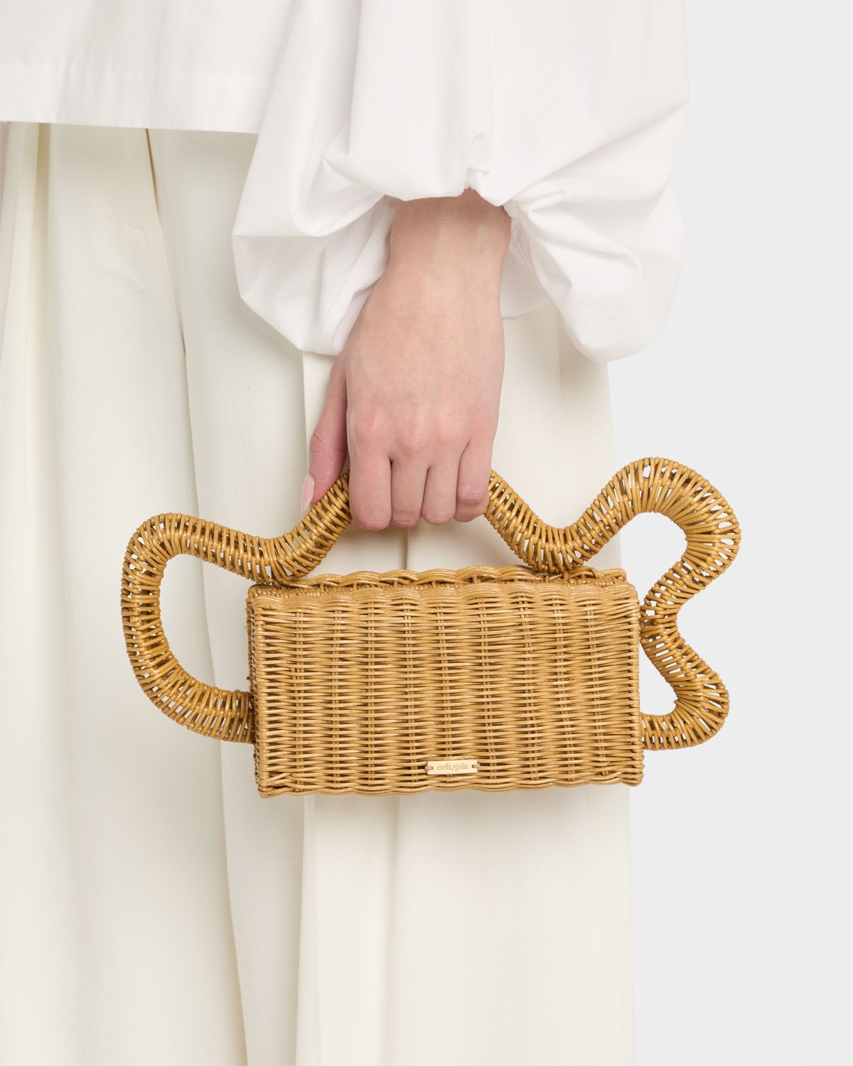 Cult Gaia Elsa Wavy Rattan Clutch Bag