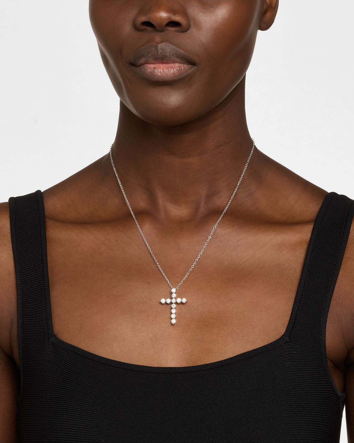 Neiman Marcus Diamonds 18K White Gold Diamond Cross Necklace, 20"L, 2.20tcw