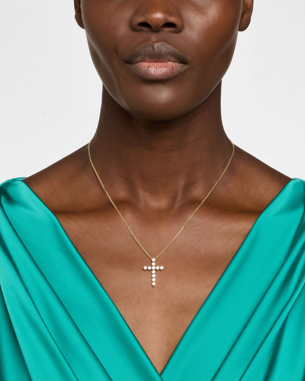 Neiman Marcus Diamonds 18K Yellow Gold Diamond Cross Necklace, 20"L, 1.16tcw