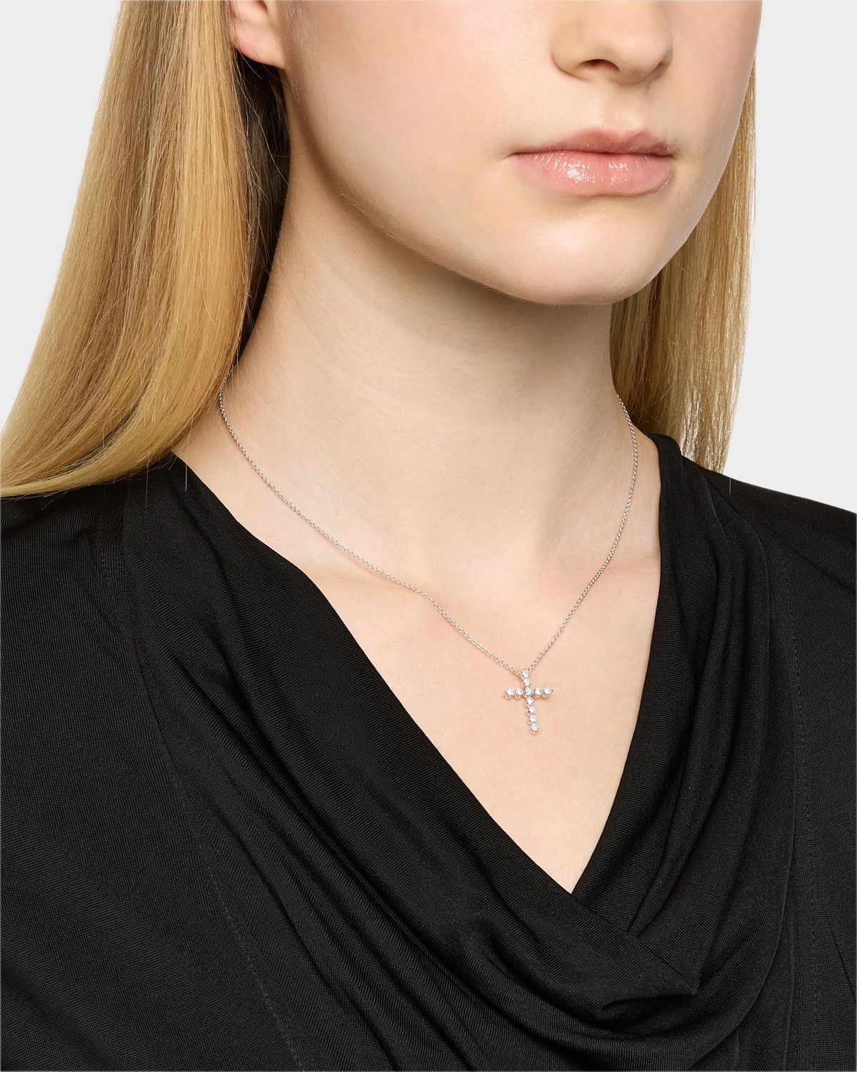 Neiman Marcus Diamonds 18K White Gold Diamond Cross Necklace, 20"L, 0.66tcw