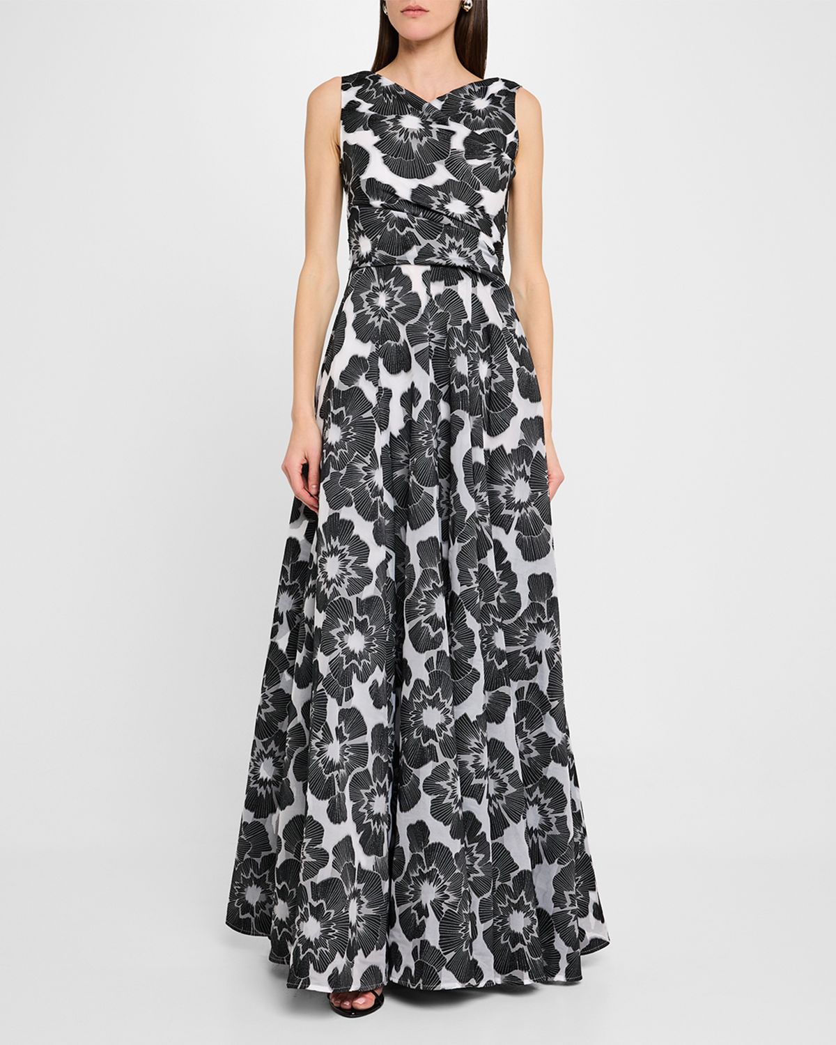 Talbot Runhof Floral Firecracker Organdi Jacquard Sleeveless Gown