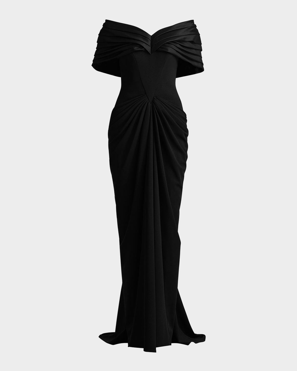 Tadashi Shoji Pleated Off-Shoulder Taffeta & Crepe Gown