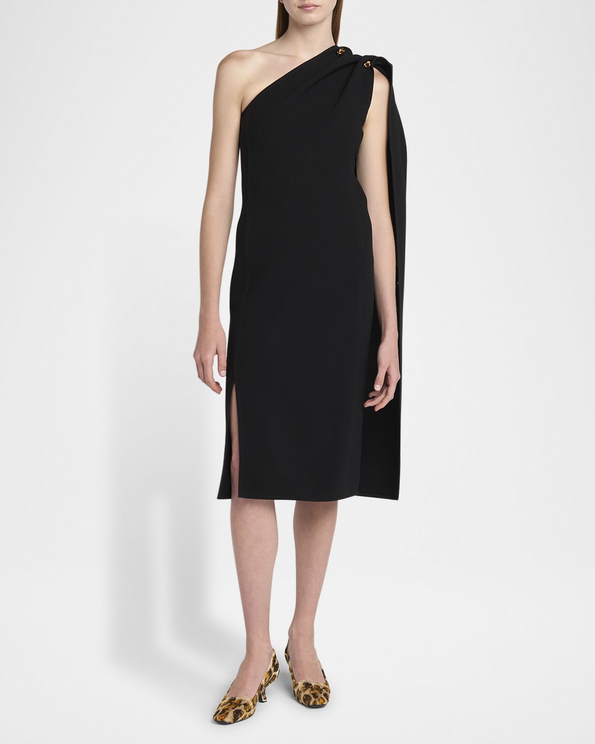 Bottega Veneta One-Shoulder Drape Slit Dress