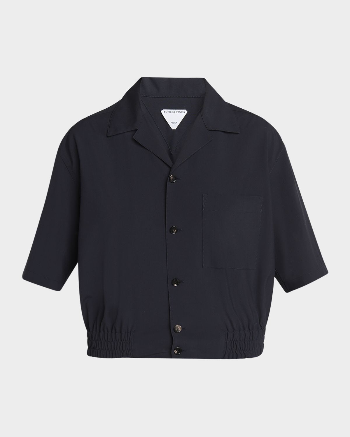 Bottega Veneta Short Sleeve Elastic Hem Cropped Wool Shirt
