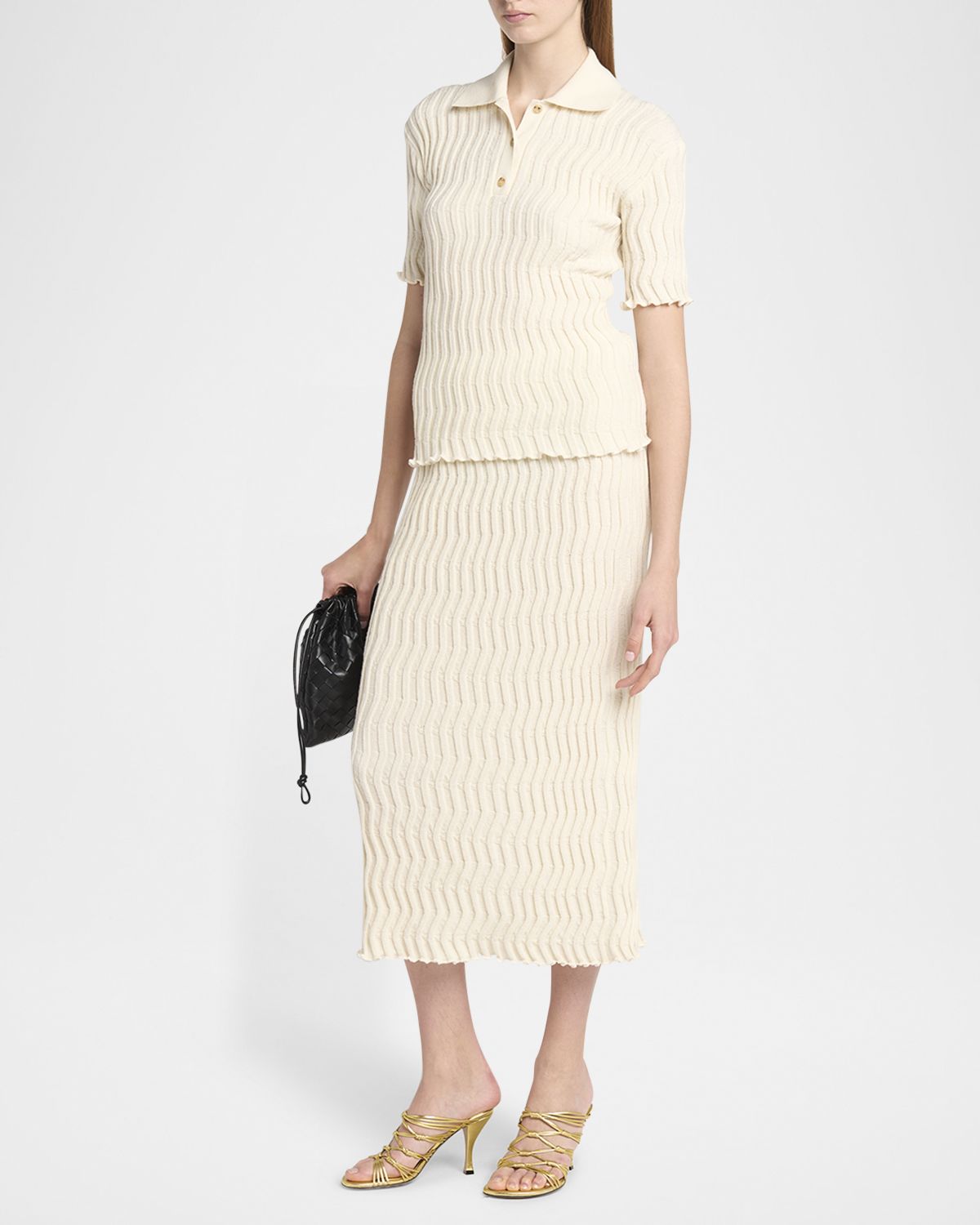 Bottega Veneta Zigzag Knit Short-Sleeve Polo Top